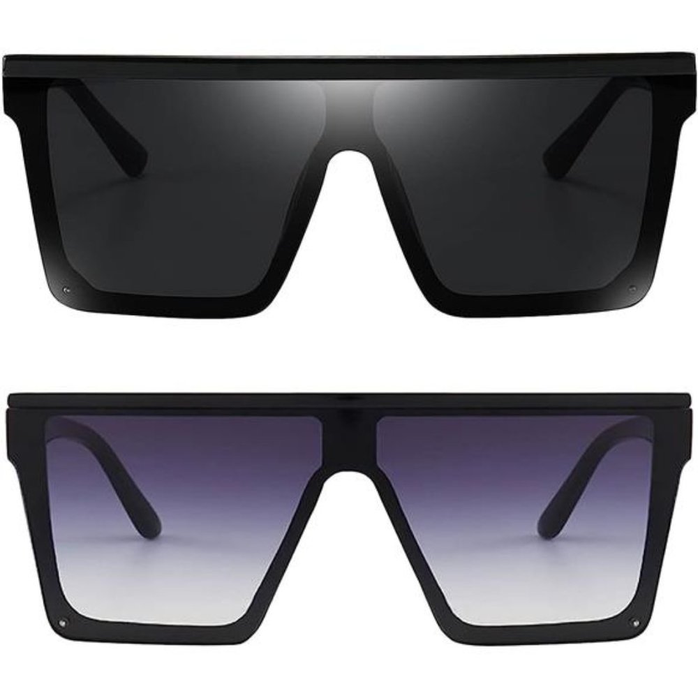 Square Oversized Sunglasses Women Men Fashion Flat Top Big Black Frame Shades